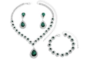 FDEETY Parure Bijoux Femme Élégantes Glamour Bijoux Parure Mariée Mariage Bijoux Parure Pendentif Collier et Bracelets Boucles d'Oreilles con Strass Parure Bijoux Cadeau