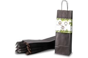 BIOZOYG Borsa per Bottiglie Sacchetti Regalo 100 pezzi 14 + 8 x 40 cm Nero - Sacchetti di Carta Borsa per Vino Compostabile Sostenibile - Confezione Regalo Liquore Rum