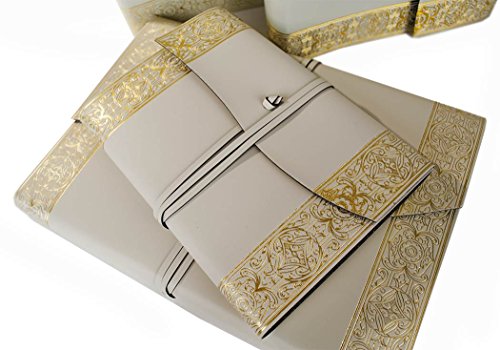 Angelus Notizbuch handgefertigt mit Einband aus recyceltem Italienisches Leder Gold Large, blanko Seiten (21cm x 15cm x 2cm) - 4