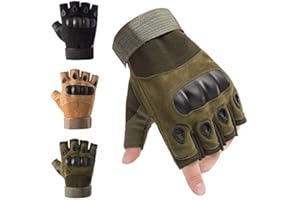 AXELENS Guanti Tattici Militari Uomo Estivi Moto Sportivi Bici Antiscivolo Senza Dita Mezze Dita Outdoor Protezione Nocche Imbottite MTB Antivento Leggeri Antitaglio Softair TAGLIA M VERDE