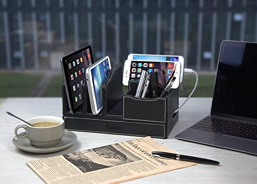 EasyAcc Ladestation Ladedock für Diverse Geräte aus Schwarzem PU Leder für iPhone 7 / 6 / 6 Plus, iPad Mini 4, iPad Pro 12.9, iPad Air 2, Samsung Galaxy S8 S8 Plus Tab A 9.7, Tab s2 9.7, MacBook Air, Smartphones und Tablets - 7