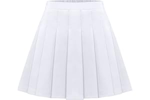 Maeau Short Checked Pleated Skirt/Solid Colour for Girls School Girls, Elastic Mini Skirt, College Waist School Skater Tennis, with Built-In Shorts, S-XXL/100-180 cm