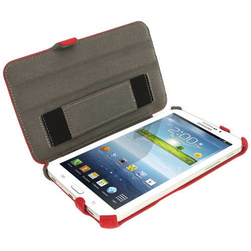 igadgitz Rot PU Ledertasche Hülle Cover für Samsung Galaxy Tab 3 7.0″ SM-T210 mit Multi Winkelbetrachtungs Stand + Integrierte Handschlaufe + Displayschutzfolie - 3