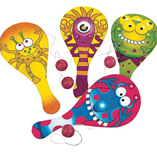 6 x lustiges Monster Paddleball Spiel Monsterparty Kindergeburtstag Ball Spiel Mitgebsel