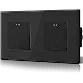 BSEED Double Switch Switch 1 Gang 2 Way,Glass Frame,10A Wall Switches with Phosphorescent Point,Horizontal or Vertical Instal