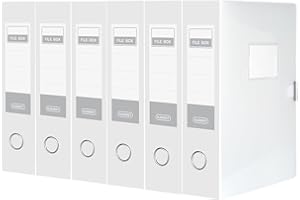 DONGLI 6 Pack A4 Transparent File Boxes, Professional, 75mm Spine, Waterproof, Lightweight, Foldable