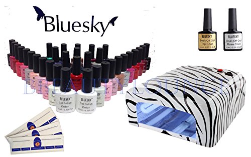 BBEAUTYLOUNGE BLUESKY UV/LED NAIL GEL POLISH STARTER KIT ZEBRA 36W UV LAMP PLUS TOP + BASE + CHOOSE 3 COLOURS