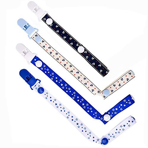 Clip de Chupete Cadena para Chupete del Bebé Pinza de Chupetes Personalizados,Chupete Cadena de Chupetero para Recién Nacidos Niños, 4 Paquete