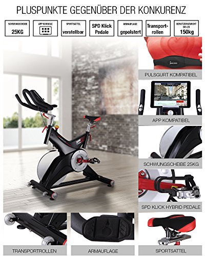 Sportstech Profi Indoor Cycle SX500 mit Smartphone App Steuerung + Google Street View, 25KG Schwungrad, Armauflage, Pulsgurt kompatibel – Speedbike in Studioqualität mit SPD Klicksystem – bis 150 KG - 2