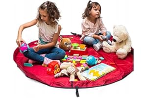 Funky Planet Bolsa de almacenamiento de juguetes para Lego, Bolsas de organizador, Alfombra de juego para niños de 60 pulgadas (150 cm) - Organizador portátil de juguetes para niños (Light Red)