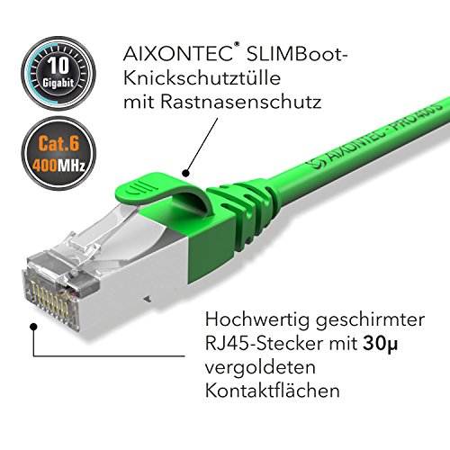 AIXONTEC® I Netzwerk-Kabel Cat6 12m grün Patch-Kabel Ethernet-Kabel Powerlan Gigabit Ethernet Kupfer pimf twisted-pair-kabel rj45 kabel I Switch Router Server PC Laptop Scanner Access Point Modem - 3
