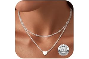 Kenivira Layered Heart Sterling Silver Necklaces For Women 18K Gold Plated Necklace Heart Pendant Necklace For Women
