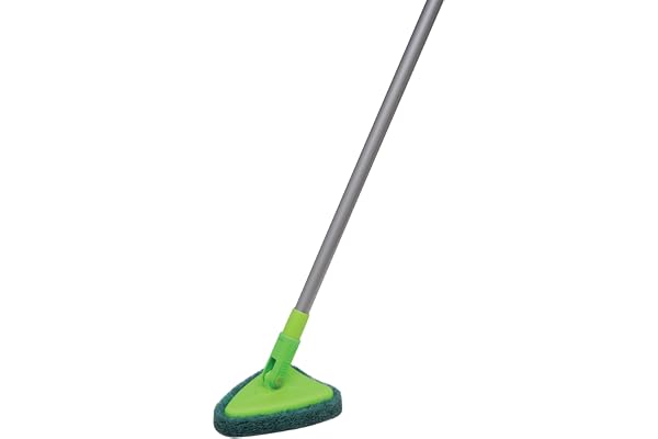 Scotch-Brite Telescopic Handle Bathroom Scrubber Brush with Stain Cutter & Triangular Head - Cleans Tiles, Floors, & Corners Without Bending