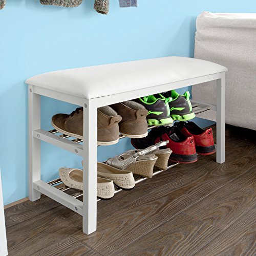 SoBuy Schuhbank,Sitzbank,Schuhregal, Schuhschrank, Schuhtruhe, Badregal mit 2 Böden,FSR18-W - 7