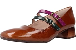 Hispanitas - CHI232989 Cuero - Zapato de Piel Charol, con tacón bajo, Doble Hebilla, Suela de Goma, para: Mujer