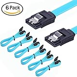 AMAZECO 6 Pack 18 Inch Straight SATA III 6.0 Gbps Cable 7pin HDD SSD Data Cable with Locking Latch Blue