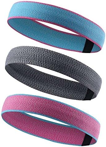 JJunLiM Outdoor Sports Head bands Unisex Stretchy Sports headbands Moisture Wicking Yoga Hair Band Great for Tennis, Running, Crossfit, the Gym and Working Out (3 PACK) (pink gray blue)