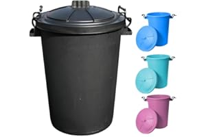 Latchini 50L Outdoor Bin Large Heavy-Duty Weather Resistant and Food Grade Plastic Dustbin Trash Can Garbage Bin with 2 Clip Locking Lid for Indoor/Outdoor Storage Container of Animal Feed|Black