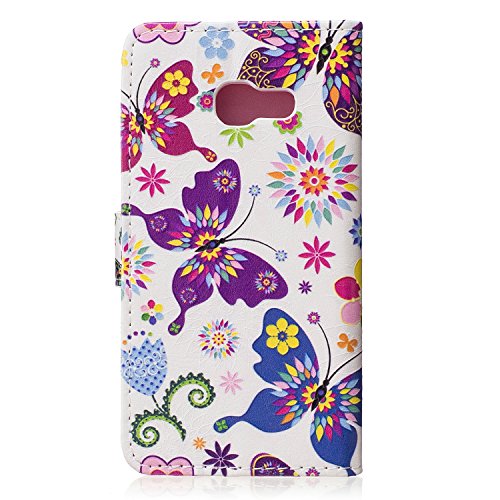 Galaxy A5 2017 Hülle,Samsung Galaxy A5 2017 Handycover,JAWSEU Schön Bunt Schmetterling Muster Pu Leder Wallet Brieftasche Cover Magnetverschluss Book Style Handyhülle Schutzhülle Ledertasche Case Cover Etui mit[Ständerfunktion] und [Kartenfächer] für Samsung Galaxy A5 2017+1xSchwarz Glitzer Bling Eingabestift-Bunt Schmetterling - 3