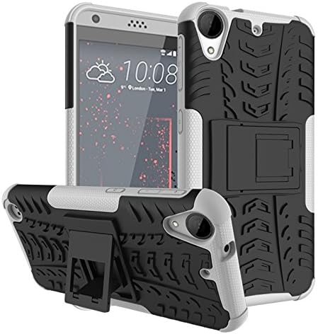 Nadakin HTC Desire 530/HTC Desire 630 Phone Case Heavy Duty Tough Premium Quality TPU and PC Rugged Durable Protective Armour Back Cover Shockproof Defender Bumper with Built-in Kickstand (White)