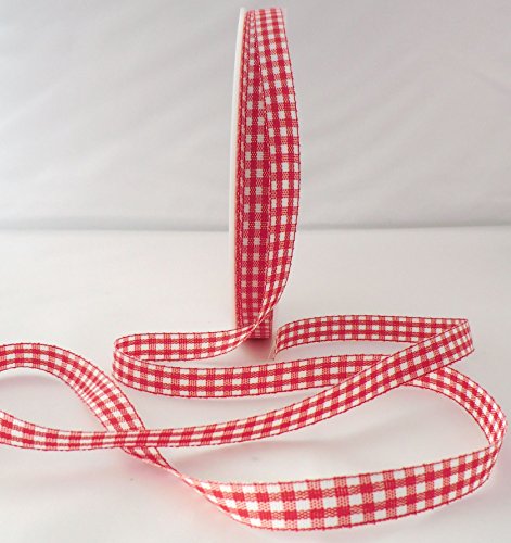 KAROBAND 50m x 10mm ROT - WEISS Vichy gewebtes Schleifenband DEKOBAND Geschenkband VICHYKARO kariert ohne Draht
