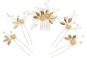 UYRVAPE 5pcs Accesorios Nupciales, Vestir Tocados de Invitados a la Boda, Tocado de Novia Oro, para Novias, Damas de Honor o Muchachas de las Flores, Simple y Generoso