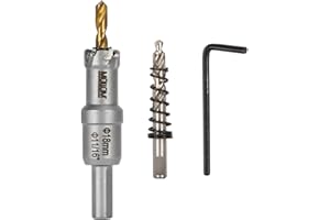 Mollom (18mm | 11/16") Scie cloche en carbure pour usage intensif avec 2 forets pilotes, coupe l'acier inoxydable, l'acier doux, le fer, le cuivre, le laiton et le plastique.