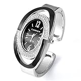 JSDDE Uhren,Elegant Damen Strassstein Oval Nebelfleck Spangenuhr Armbanduhr Analog Quarzuhr,Schwarz