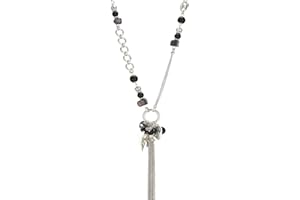 FULU AUTUMN Boho Silver Long Necklaces for Women Beaded Tassel Pendant Silver Necklace Fashion Sweater Chain Costume Jewellery for Women