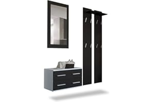 Vladon Conjunto de Armario Kioto, Carcasa en Blanco Mate/Frente en Negro Mate