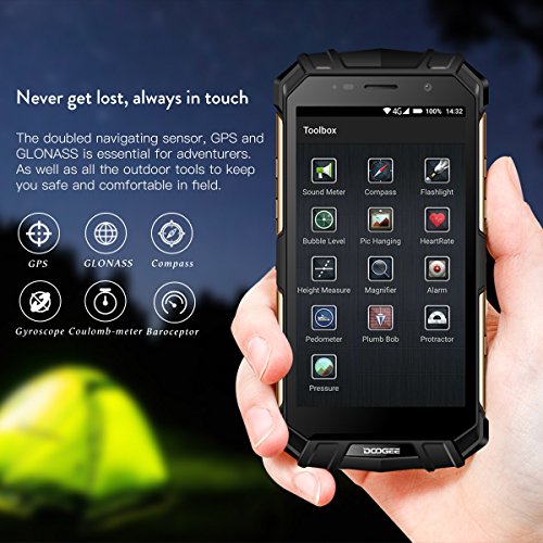Outdoor Handy, DOOGEE S60 4G Dual SIM Smartphone Ohne Vertrag Android 7.0, 5,2 Zoll FHD Display mit 6GB / 64GB, 21 MP Hauptkamera, 5580mAh 12V2A Fingerabdruck NFC IP68 Wasserdichte Smartphone -Schwarz