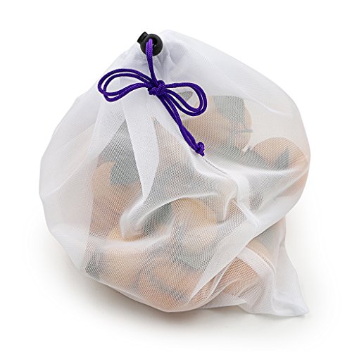 btsky wiederverwendbar Umweltfreundlich waschbar Mesh erzeugen Aufbewahrungsbeutel Kordelzug Taschen Einkaufstaschen, Multicolor/White, 12 Stück - 6