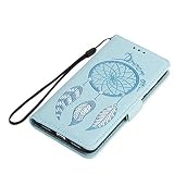 Huawei P8 Lite 2017 Hülle, Huawei P8 Lite 2017 Hülle Ledertasche Brieftasche im BookStyle, SainCat PU Leder Wallet Case Folio Prägung Schutzhülle Glitzer Campanula Muster Hülle Bumper Bling Strass Handytasche Skin Schale Soft Backcover Handy Tasche Flip Cover Buchstil Klapptasche in Lederoptik mit Standfunktion Karteneinschub und Magnetverschluß Etui Flip Case für Huawei P8 Lite 2017 (Blau) - 3