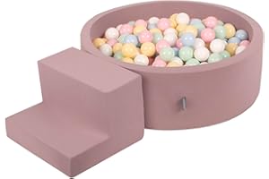 KiddyMoon Foam Playground For Kids With Round Ballpit (100 Balls ∅ 7Cm/2.75In) Soft Obstacles Course And Ball Pool, Heather: Pastel Blue/Pastel Yellow/White/Mint/Powder Pink