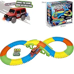 Smarty Plastic Toy Magic Bend Flex Track- 220 Pieces Play Set with LED Light for Kids (24X9.5X25.5 cm) Multicolor