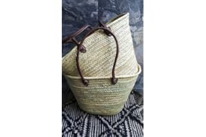 AUBRY GASPARD cabas naturel en palmier anses en cuir L.env.55 , cabas de courses , cabas de marché