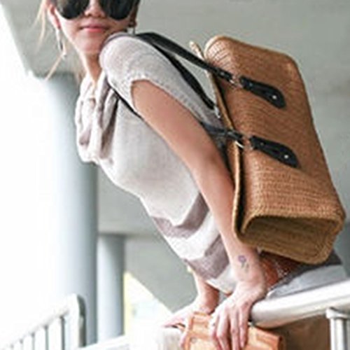 MagiDeal Frauen Stroh Sommer Strand Meer Schultertasche Handtasche Tote – Dunkelbraun, one size - 9