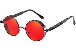 BOZEVON Punk Rond Lunettes de soleil - Classique Métal Cyclisme Retro Lunettes de soleil pour les femmes Hommes