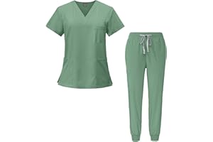 Meichoon Médico Mono Cuello en V Top Corto con 3 Bolsillos Pantalones Slim Secado Rápido y Tamaños Unisex DK05