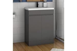 MYB Freestanding 500mm Vanity Unit with Basin for Bathroom Toilet 2 Doors Soft Closing Cabinet Grey