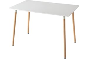 HJhomeheart Tavolo da pranzo rettangolare moderno con piano bianco, robusta struttura in metallo e gambe in legno di faggio, per la sala da pranzo dell'ufficio, 110 x 70 x 74 cm
