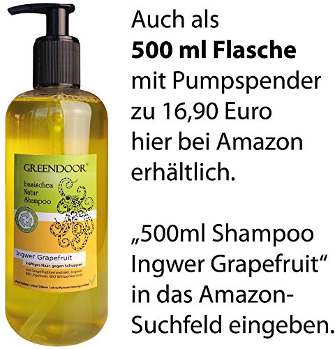 Greendoor Natur Shampoo Ingwer Grapefruit 200ml – Männer-Shampoo / for men, für kräftiges Haar & gegen Schuppen – 100% biologisch abbaubar, aus Bio Olivenöl und Bio Kokosöl, basisches Shampoo ohne Silikon, ohne Sulfate, ohne Konservierungsmittel, basische BIO Haarpflege, all natural - 5
