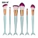 6 Pcs Mermaid Makeup Brush Set Synthetic Kabuki Foundation Blending Blush Eyeliner Face Powder Brush Makeup Brush Kit Beauty Cosmetic Tools (Light blue)