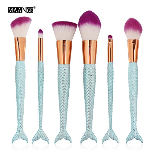 NEEDOON 6 Stück Meerjungfrau Weich Make Up Pinsel Set Bürste Synthetische Mischen Erröten Eyeliner Gesicht Powder Bürste Kit Schönheit Kosmetik Werkzeuge - 2