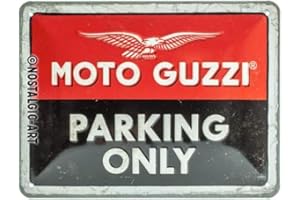 Nostalgic-Art Tabliczka blaszana w stylu retro, 15 x 20 cm, Moto Guzzi – Parking Only – pomysł na prezent dla motocyklistów, z metalu, design vintage