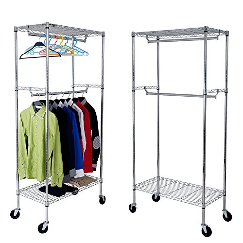 Yorbay Industrie Kleiderschrank 270kg rollbar mit Kleiderstange und Einlegeboden (2*Kleiderstange+1*Einlegeboden ohne Bezug)