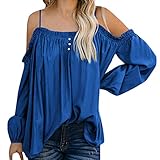 iHENGH Damen Top Bluse Lässig Mode T-Shirt Frühling Sommer Frauen Bequem Blusen aus der Schulter Tops Langarm TieTops Shirt