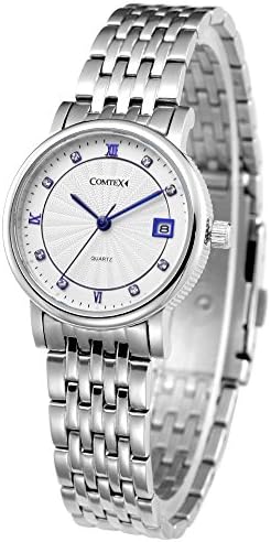 Comtex Ladies Watch White Dial Analogue Display with Stainless Steel Wrist Watch Calendar