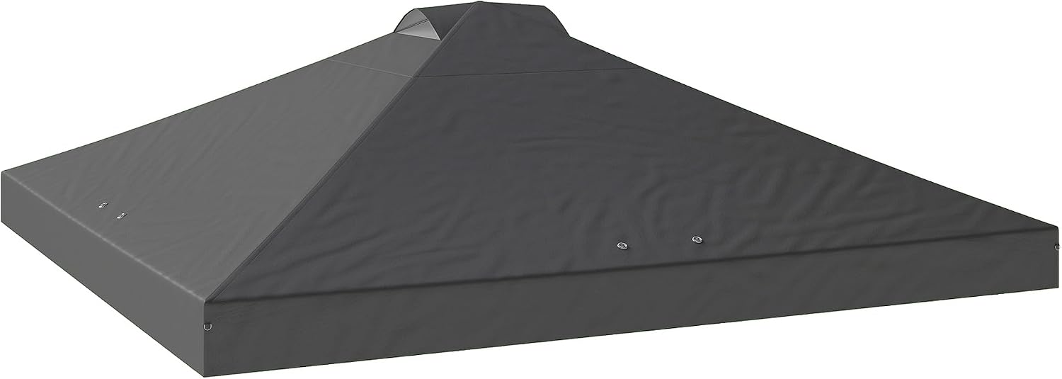 Outsunny 3 x 3(m) Pop Up Gazebo Canopy Replacement Cover with 8 Drainage Holes and Double Vents, UV50+ Waterproof Canopy Cover Replacement Top, Dark Grey