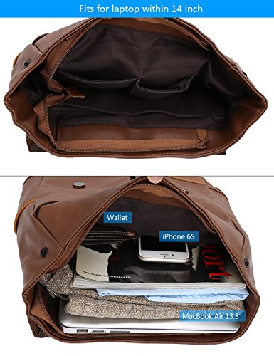Koolertron Kunstleder Rucksack Vintage Schulranzen Schultasche Laptop (14 „)Wanderrucksack Hiking Backpack Damen Herren für Camping Reise Geeignet für Acer Aspire, MacBook, iPhone, iPad und Samsung Tablet (Braun) - 4